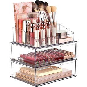 3 Tier Clear Makeup Organizer with Drawer, Cosmetic Storage for Dresser Counter